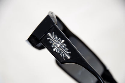 Vintage Robert La Roche sterling silver 925 cross wraparound black acetate sunglasses