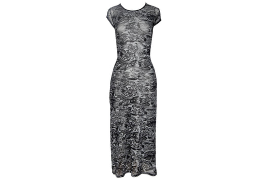 Vintage 90s French Brand Sheer Mesh Maxi Dress - Floral & Paisley Print
