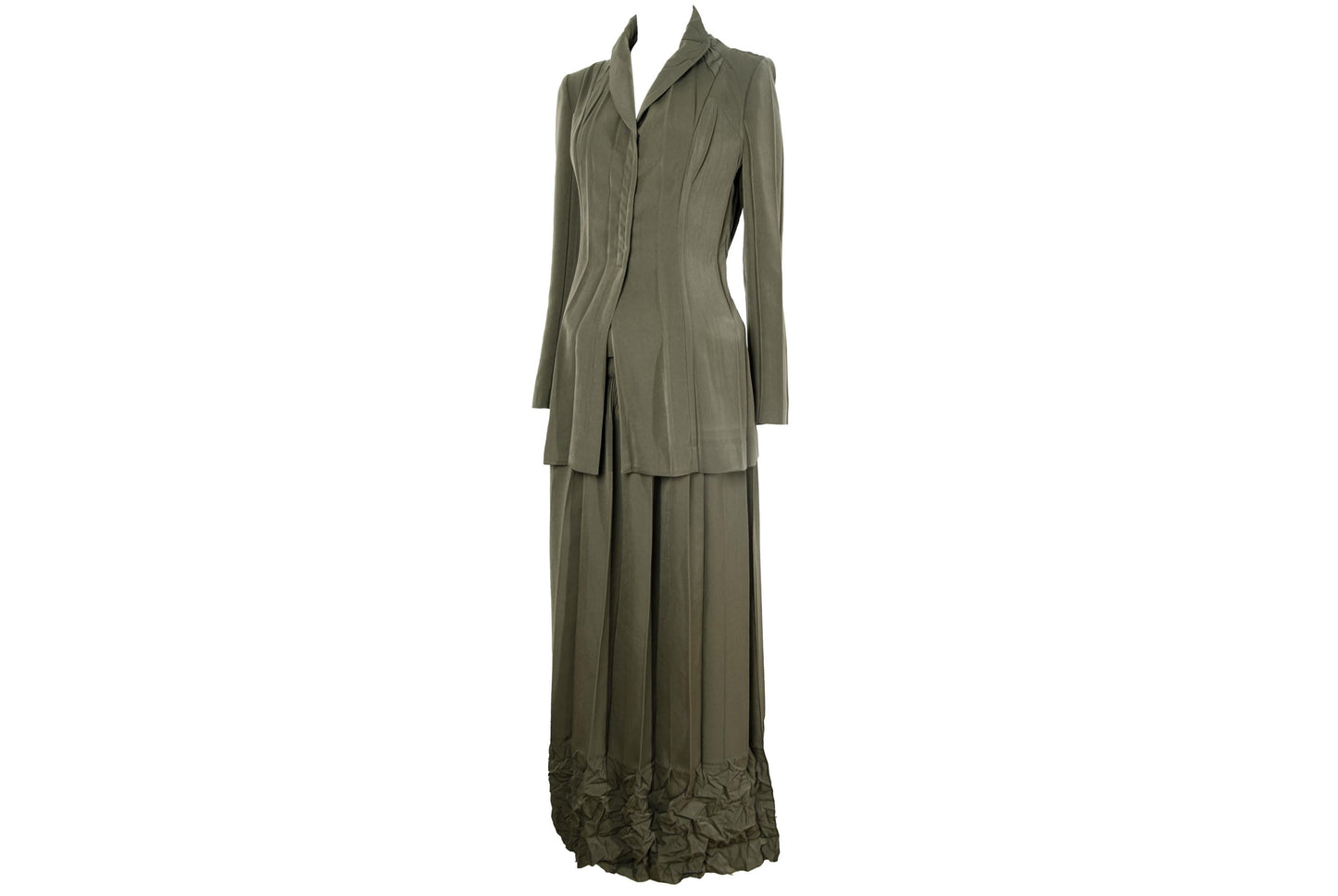 Vintage French brand permanent pleats army green two piece suit / Made in France