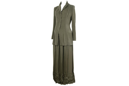 Vintage French brand permanent pleats army green two piece suit / Made in France