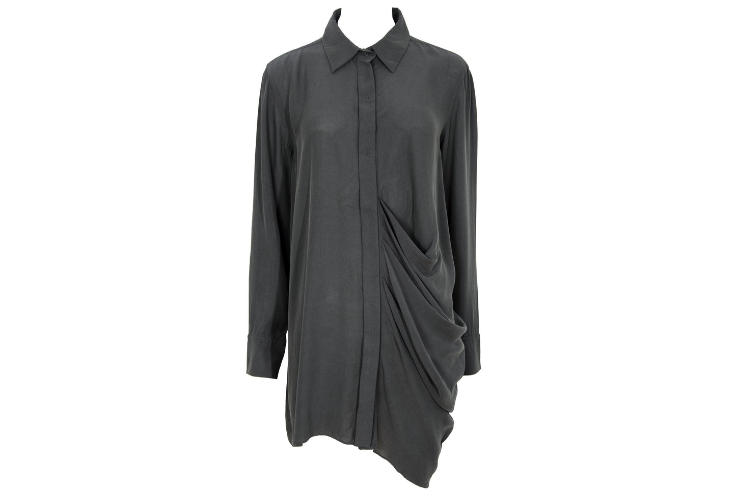 2000s Sportmax asymmetric draped charcoal grey shirt