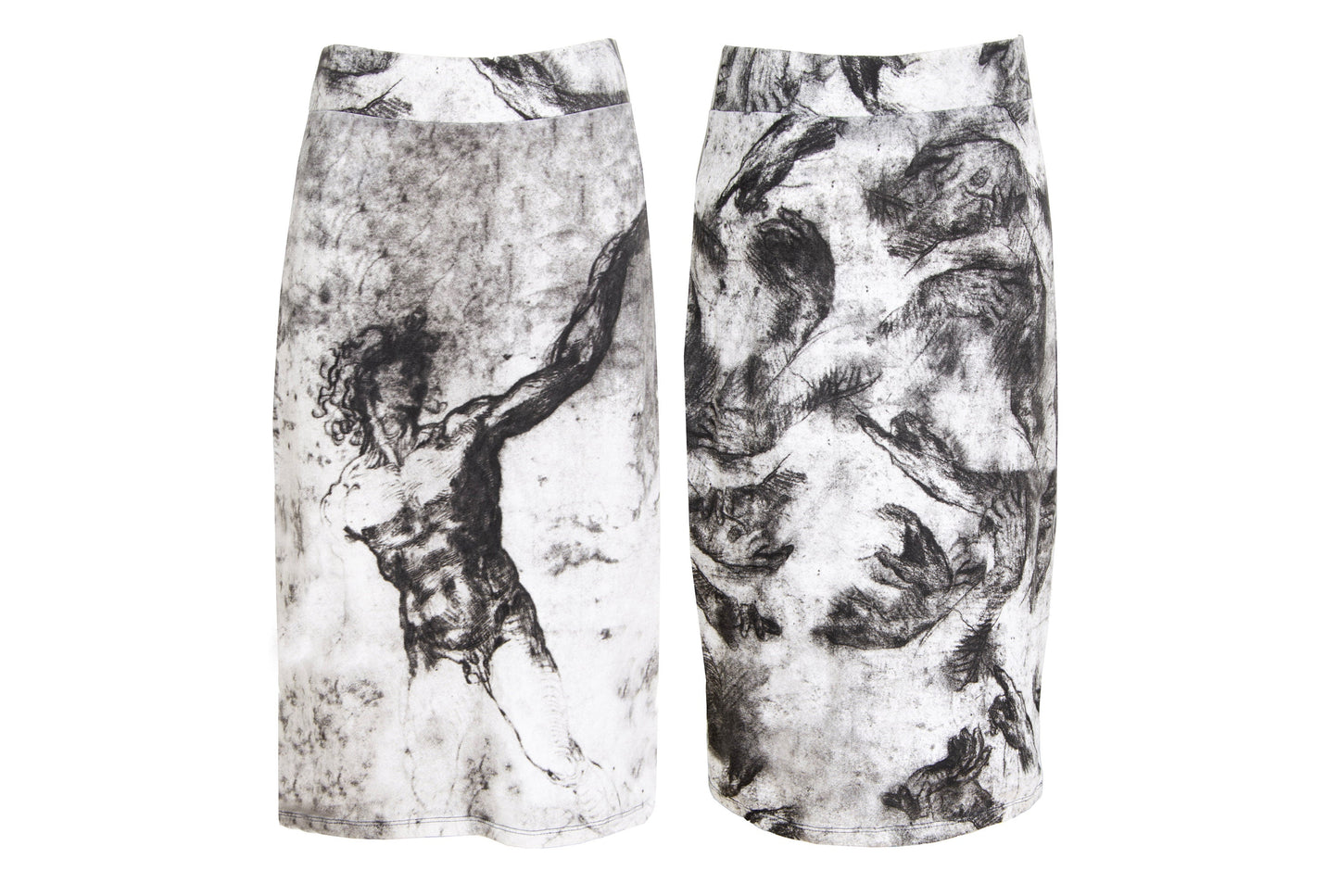 Vintage black and white charcoal drawing greek statue print skirt / Made in Spain