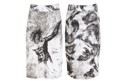 Vintage black and white charcoal drawing greek statue print skirt / Made in Spain