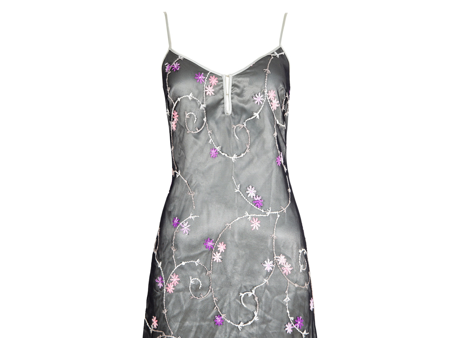 2000s Simultaneous embroidered tulle spaghetti straps maxi dress / Made in Italy