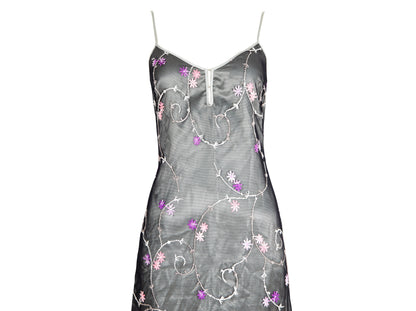 2000s Simultaneous embroidered tulle spaghetti straps maxi dress / Made in Italy