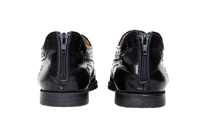 Vintage Yohji Yamamoto black leather perforated slip on shoes with rear zip closure