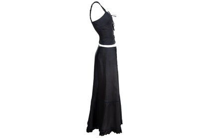 Vintage Black Linen Corset Top and Maxi Skirt Set