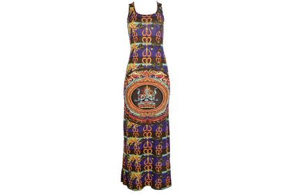 Vintage 90s Sleeveless Maxi Dress with Asian Inspired Print