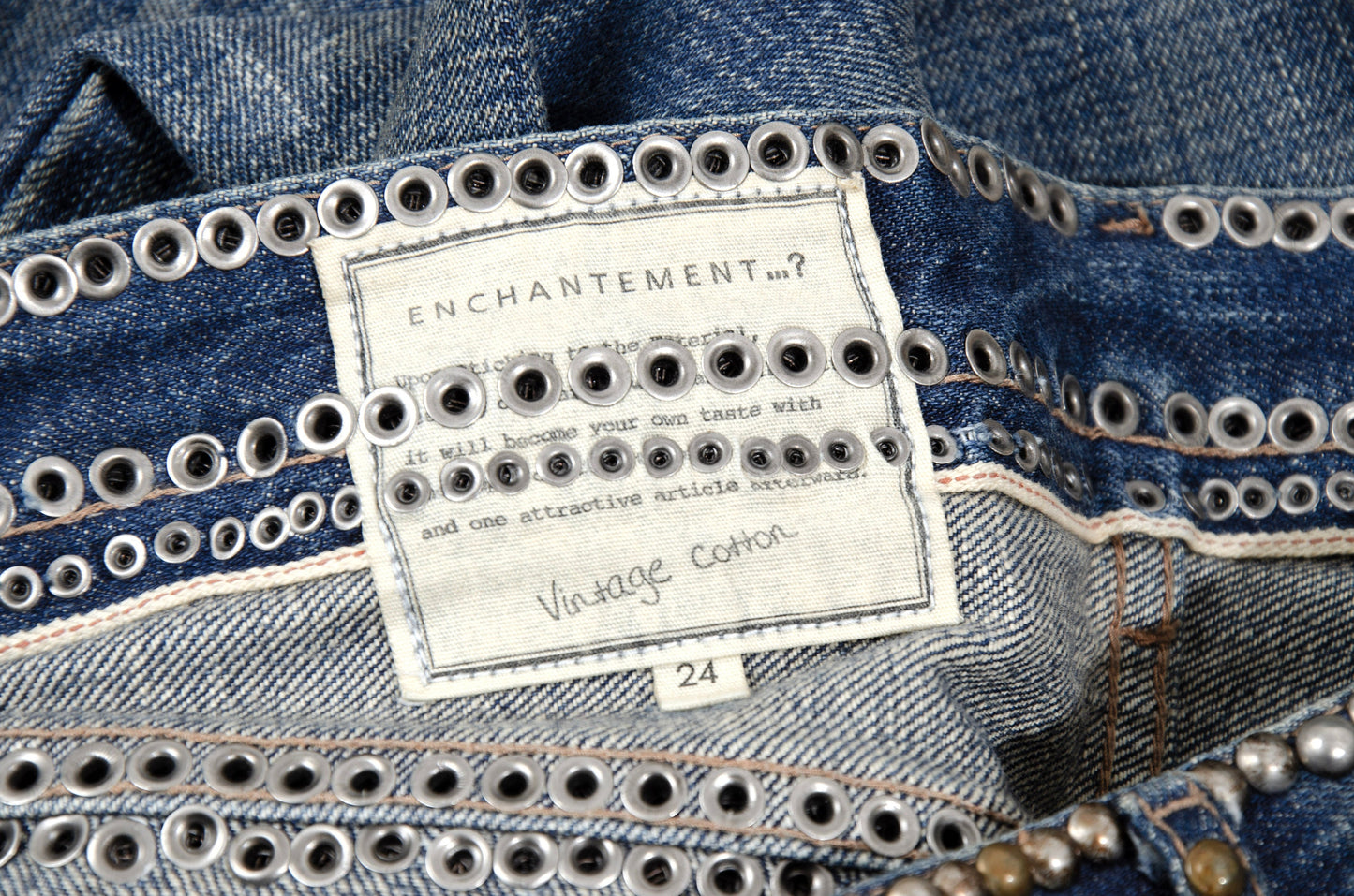 Vintage Enchantement...? mud wash low rise bootcut distressed studded jeans / Made in Japan