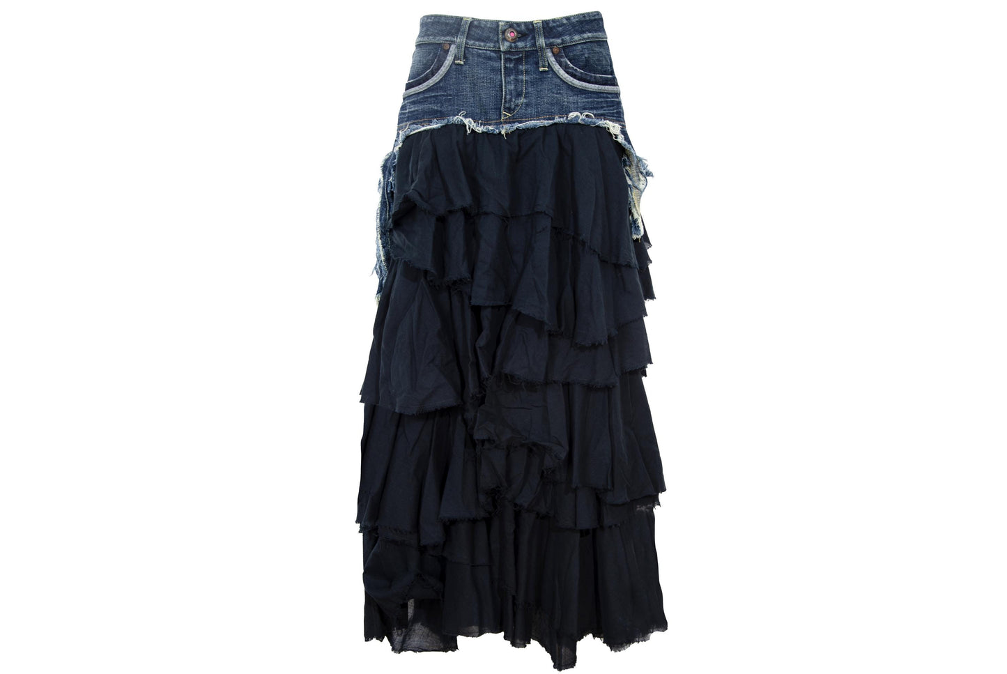 2000s Nolita denim skirt with tiered ruffle lower part / Made in Italy