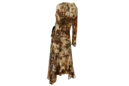 2000s Italian designer asymmetric lace-up corset neckline dress with silk details / Made in Italy