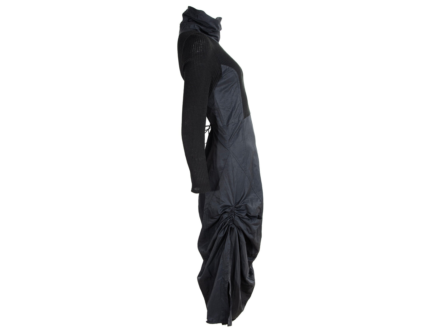 Vintage toggle drawstring asymmetrical technical nylon and rib knit parachute dress / Made in France