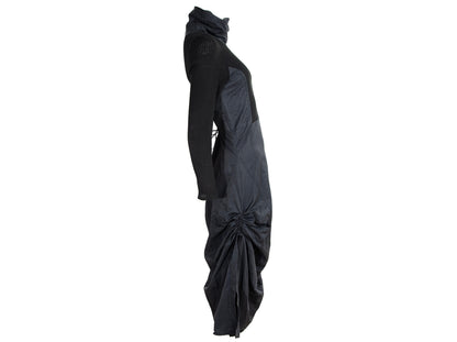 Vintage toggle drawstring asymmetrical technical nylon and rib knit parachute dress / Made in France