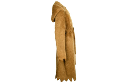RARE 1970s Thierry Mugler fuzzy mohair wool scalloped hem hooded coat / Mugler mohair knit belted robe coat / Made in Italy