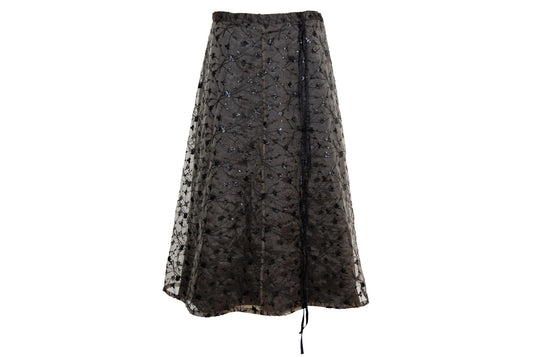 90s Marcel Marongiu embroidered sheer tulle midi skirt / Made in France