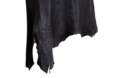 Vintage asymmetrical leather eyelet tunic / Raw natural edge leather mini dress with metal eyelets
