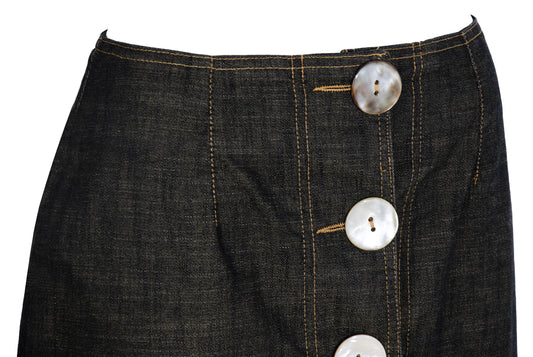 Vintage French designer oversized button front asymmetrical denim skirt - Made in France