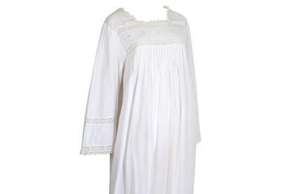 1970s Victorian revival square neck lace details white dress / Made in India