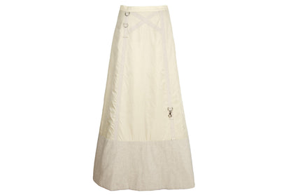 2000s Simultaneous Maxi Skirt, Beige Wool & Nylon, D-Ring Detail, Size S