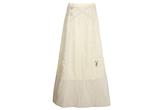 2000s Simultaneous Maxi Skirt, Beige Wool & Nylon, D-Ring Detail, Size S