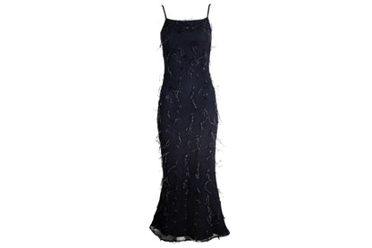 Vintage Amaya Arzuaga black mesh gown with shaggy nylon thread details / Made in Spain
