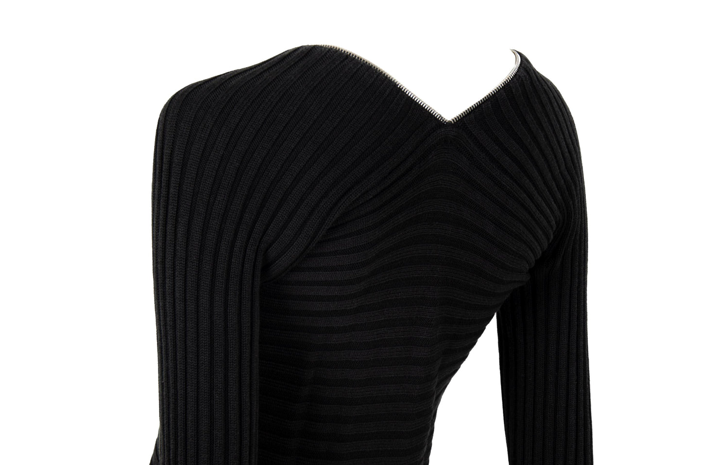 Vintage PierAntonioGaspari black cotton rib knit zip front cardigan / Made in Italy