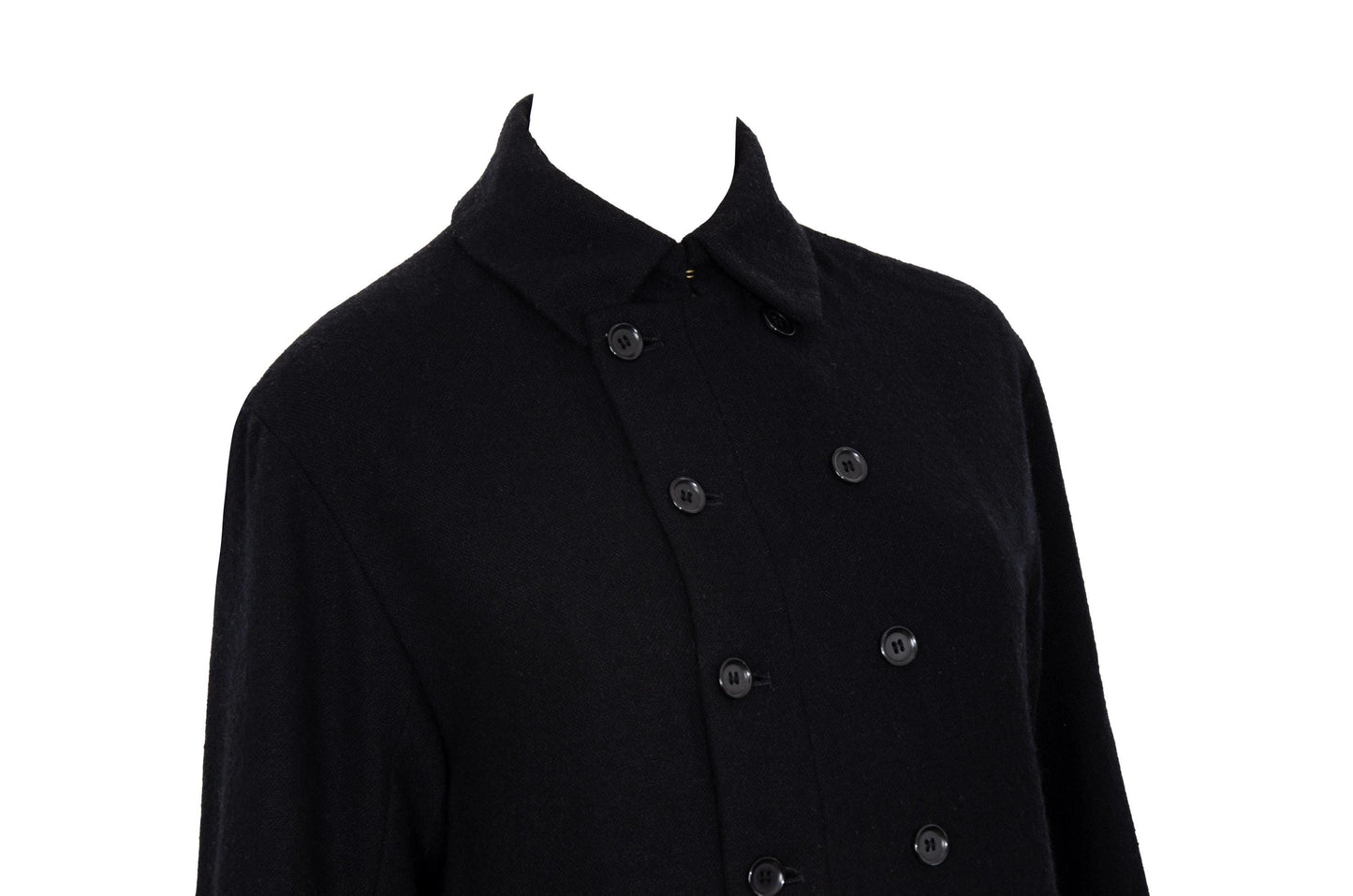 Pas de Calais black wool blend double breasted artisanal coat / Made in Japan
