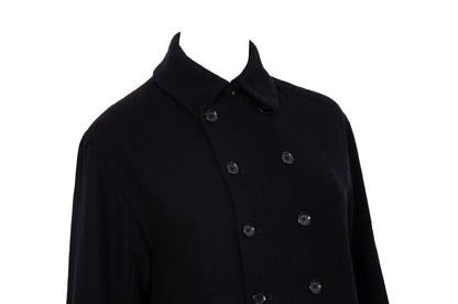 Pas de Calais black wool blend double breasted artisanal coat / Made in Japan