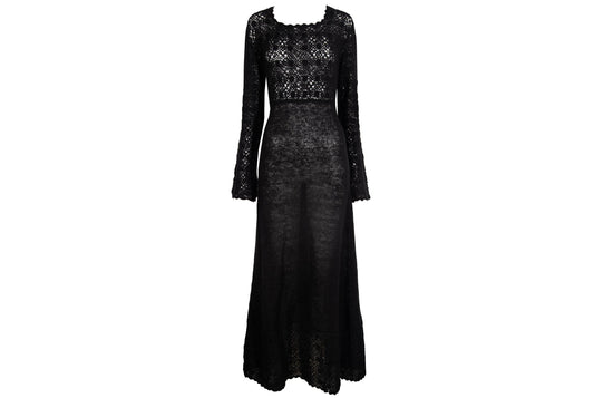 Vintage 90s Corinne Sarrut mohair crochet dress / Vintage French designerblack mohair open knit maxi dress / Made in France