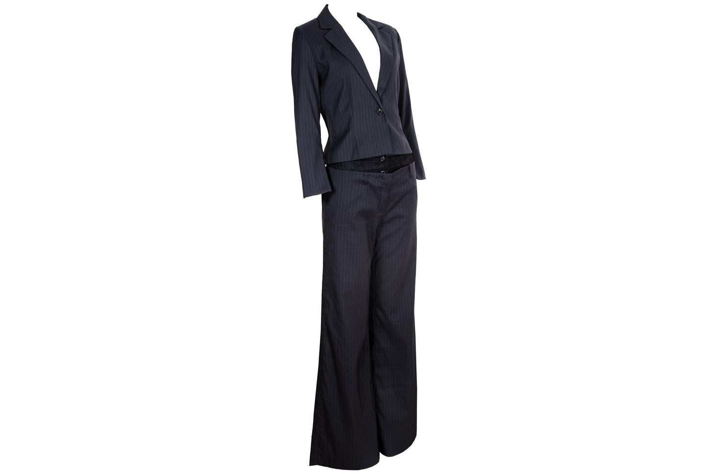 S/S 2002 Marcel Marongiu two piece suit with black lace details / Made in France