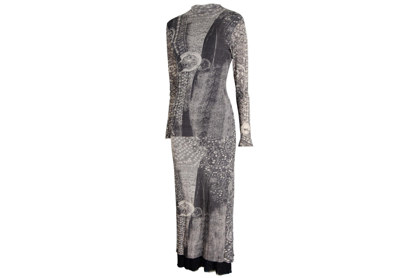 90s double layer mesh collage print long sleeves dress / Made in Italy