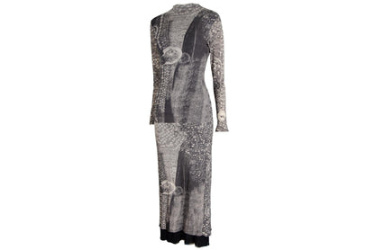 90s double layer mesh collage print long sleeves dress / Made in Italy