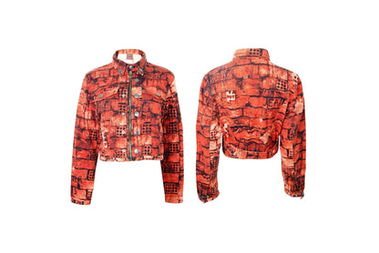 Jean Paul Gaultier "Fight Racism" red brick wall graffiti cropped jacket / Gaultier F/W 1997-1998 outerwear