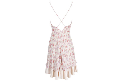 Vintage 100% silk floral print soft pink backless mini dress / Made in Italy