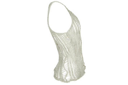 Vintage ladder knit sheer distressed net tank top