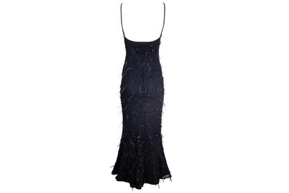 Vintage Amaya Arzuaga black mesh gown with shaggy nylon thread details / Made in Spain