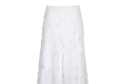 S/S 2004 Simultaneous white laser cut openwork fabric maxi skirt / Made in Italy