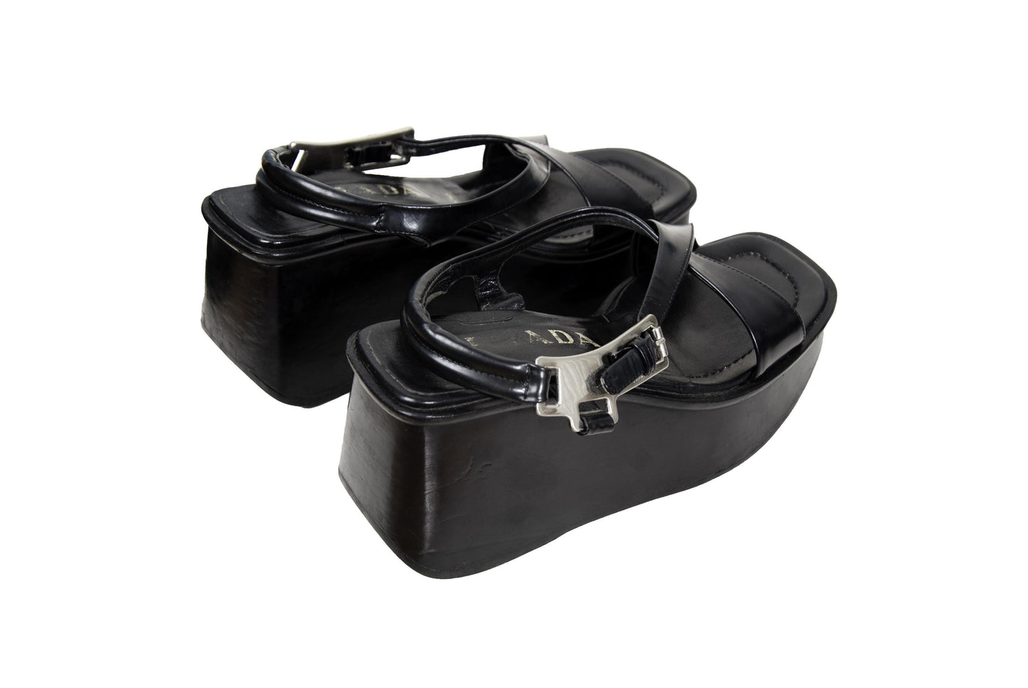 1999 Prada black leather platform sandals / Made in Italy