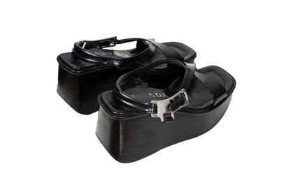 1999 Prada black leather platform sandals / Made in Italy