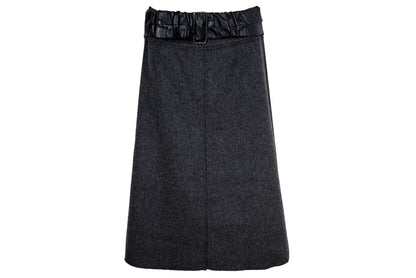 Vintage Collection Privée? gray wool skirt with oversized black leather belt - Made in Italy