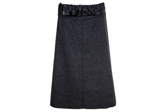 Vintage Collection Privée? gray wool skirt with oversized black leather belt - Made in Italy