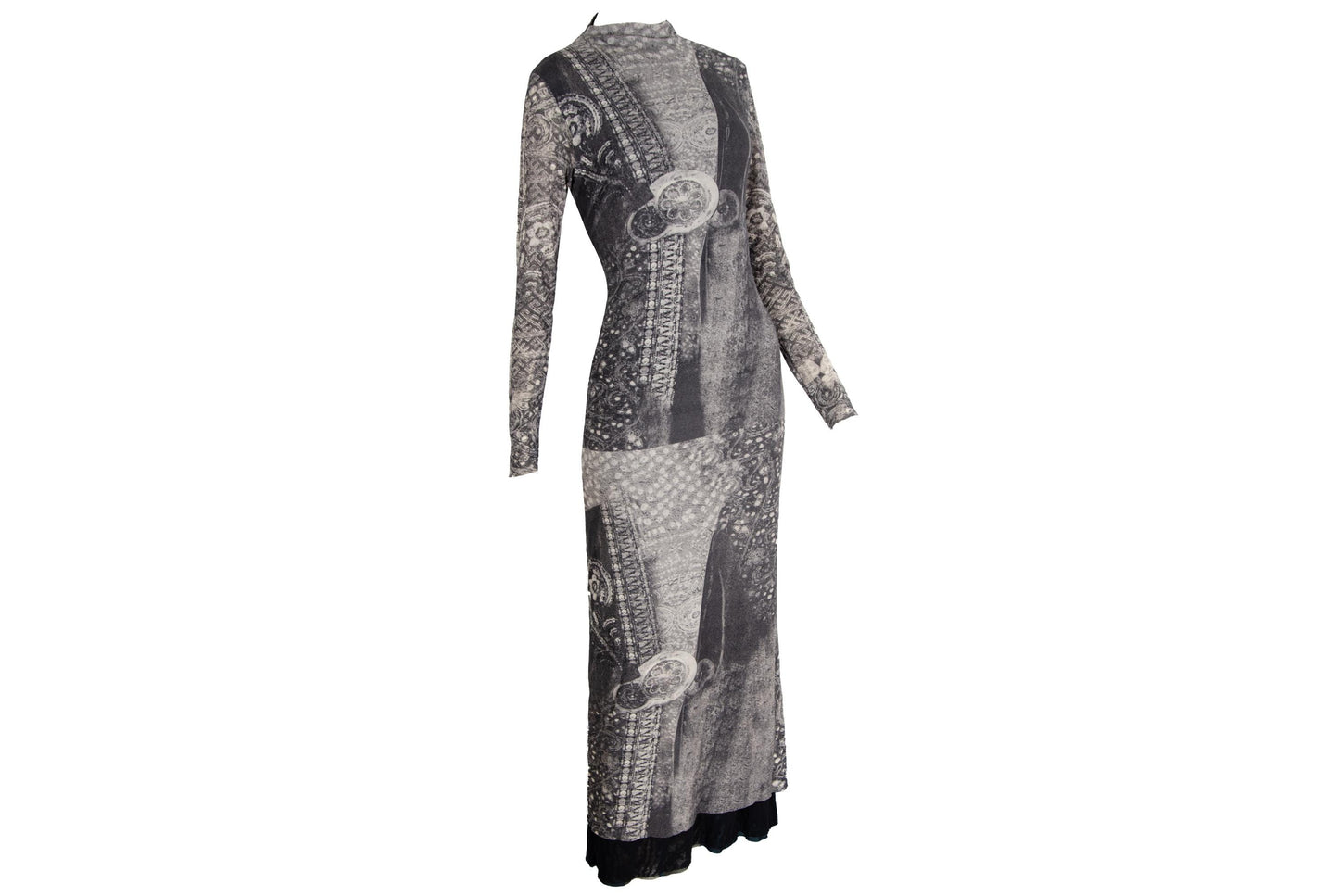 90s double layer mesh collage print long sleeves dress / Made in Italy