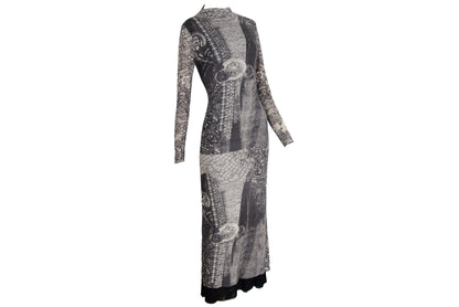 90s double layer mesh collage print long sleeves dress / Made in Italy