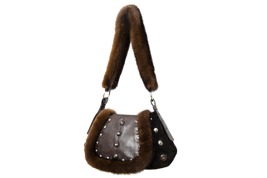 Vintage Yves Saint Laurent Tom Ford era suede mink trim fur shoulder bag