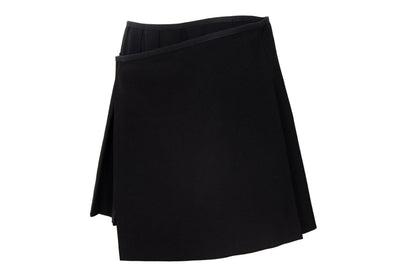Vintage Simultaneous Asymmetric Pleated Wrap Skirt - Black Wool Blend - Size IT 44