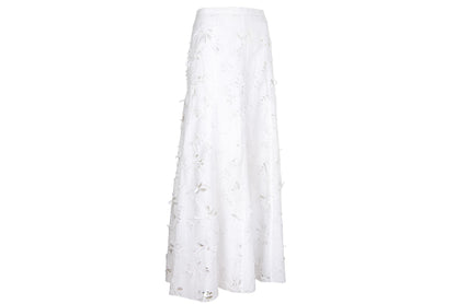 S/S 2004 Simultaneous white laser cut openwork fabric maxi skirt / Made in Italy
