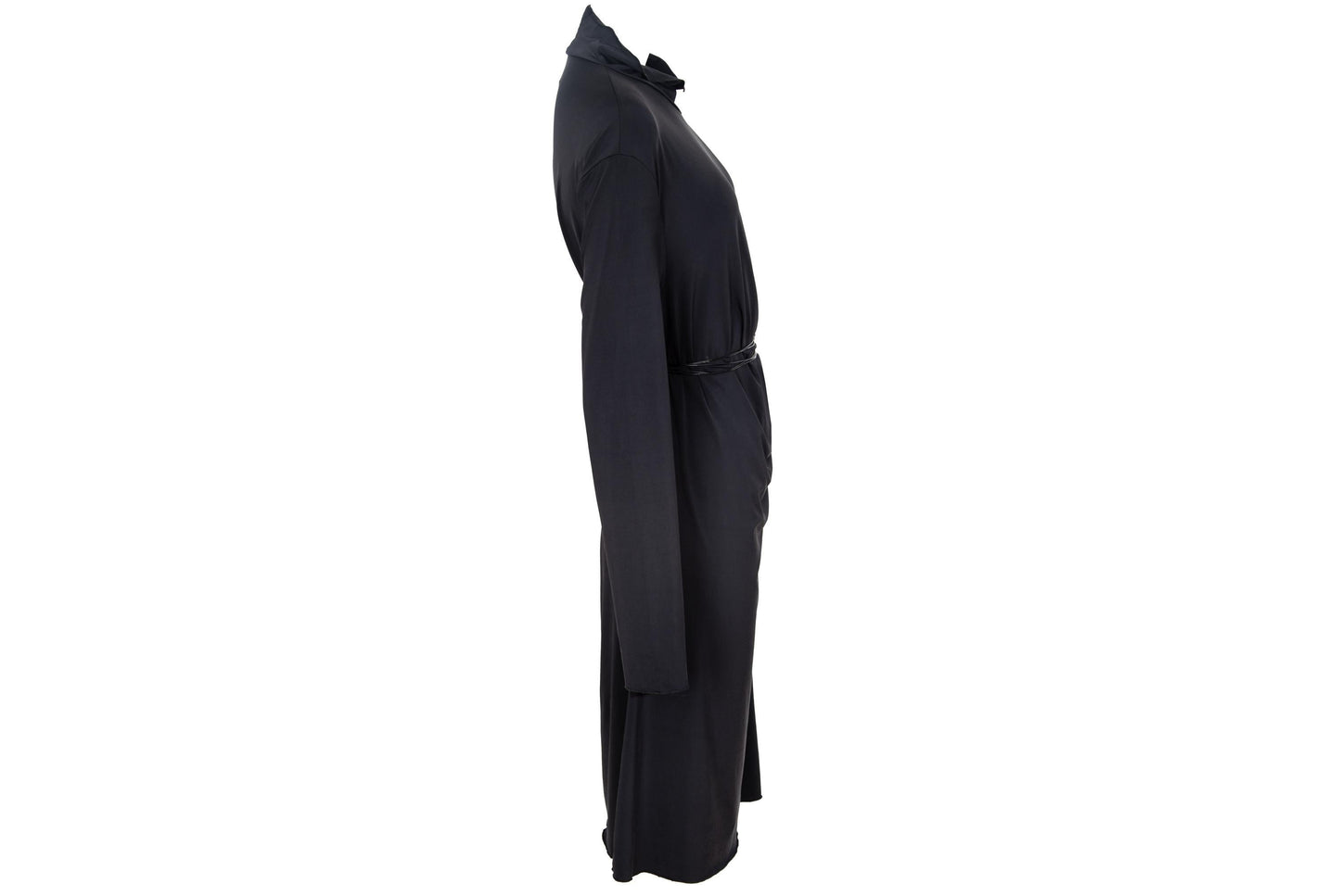 90s Marcel Marongiu avant garde black draped waist dress with thin cord leather belt