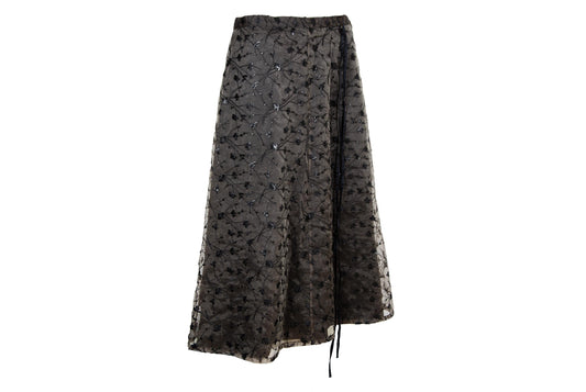 90s Marcel Marongiu embroidered sheer tulle midi skirt / Made in France