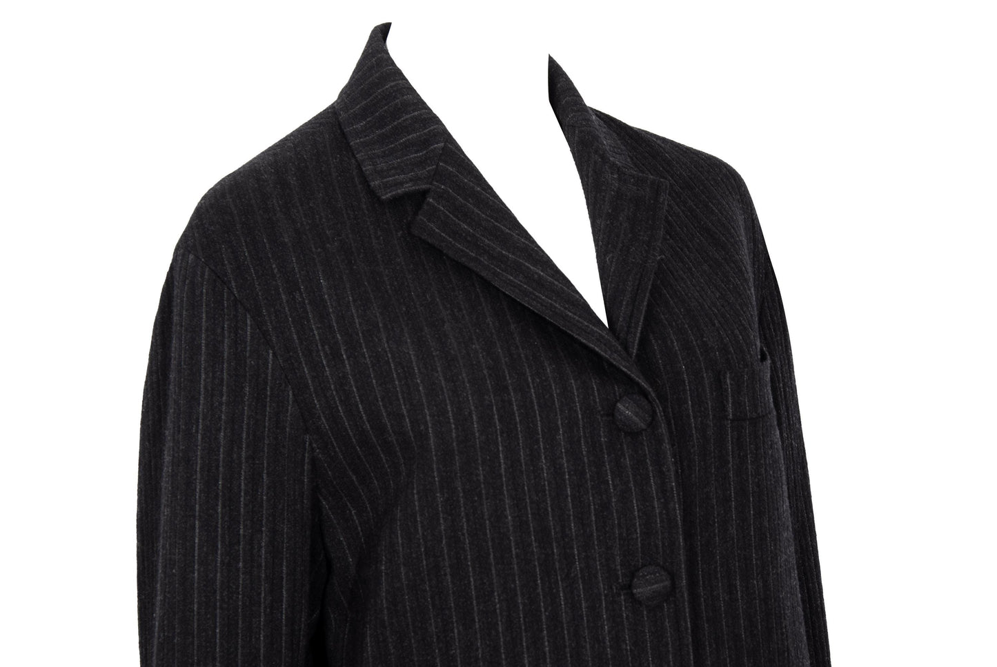 90s Romeo Gigli wool pinstripe dark charcoal long blazer / Made in Italy