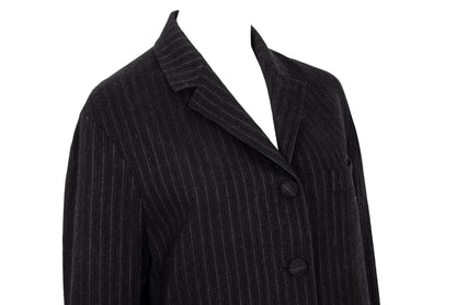 90s Romeo Gigli wool pinstripe dark charcoal long blazer / Made in Italy